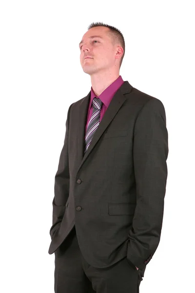 Ješitný Mladý Podnikatel Obleku Izolované Bílém — Stock fotografie