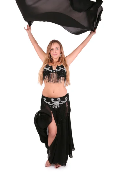 Beautiful belly dancer posing with a veil — Stock Photo, Image