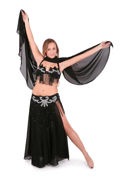 Hermosa bailarina del vientre posando con un velo — Foto de Stock