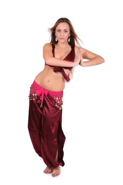 Beautiful belly dancer in red costume — Stock Photo, Image