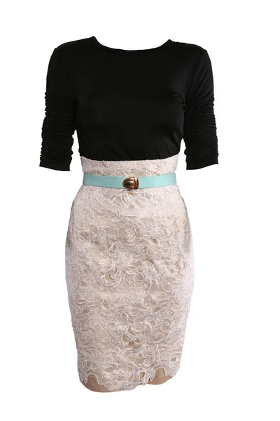 Black shirt and beige lace skirt dressed on a mannequin — Stock Photo, Image