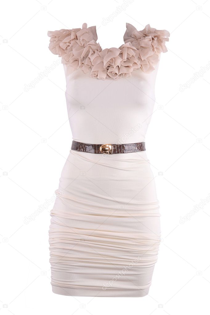 Powdery color cocktail designer dress with brown belt