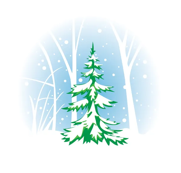 モミの木とベクター冬図 — ストックベクタ