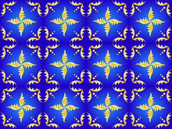 Textura floral dorada y azul sin costura vectorial — Archivo Imágenes Vectoriales
