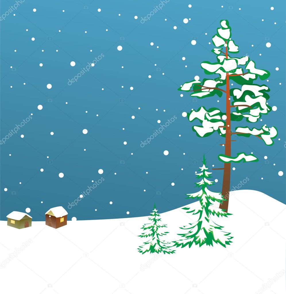 Vector illustration - winter card with firs