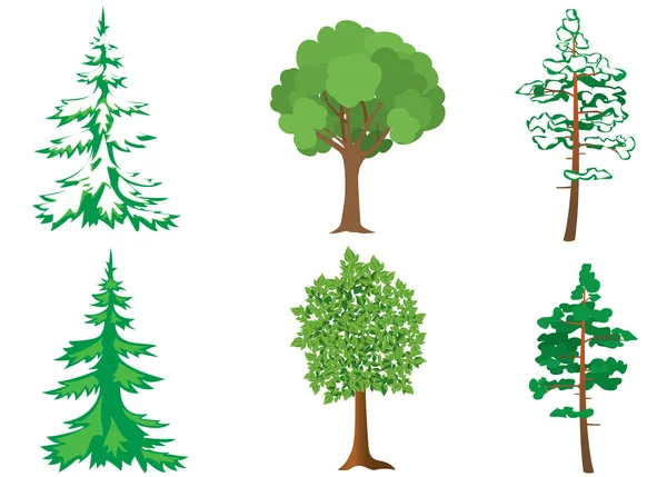 Conjunto de árvores verdes e brancas vetoriais — Vetor de Stock