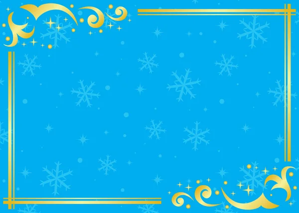 雪のベクトル青と金色のフレーム — ストックベクタ