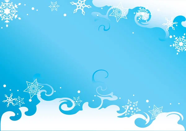 Tarjeta vectorial blanca y azul con copos de nieve — Vector de stock