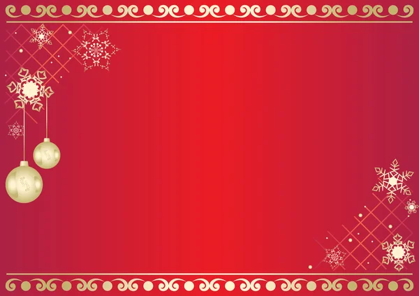 Διανυσματικά κόκκινη κάρτα με νιφάδες χιονιού και μπάλες — Διανυσματικό Αρχείο