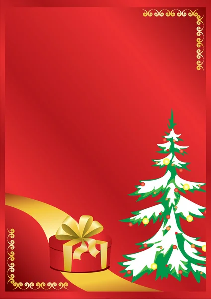 Tarjeta roja vectorial con árbol de año nuevo — Vector de stock