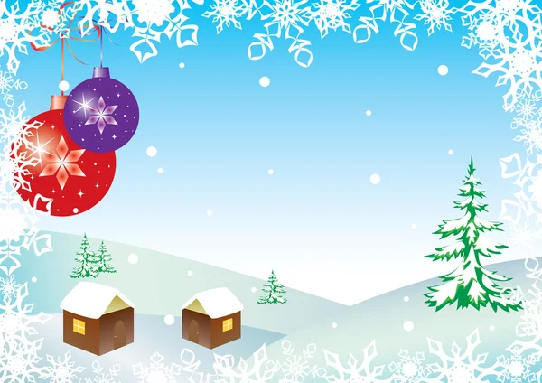 Illustration vectorielle d'hiver avec boules et flocons de neige — Image vectorielle