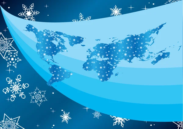 Vector winter illustration with map of the world — Stock Vector