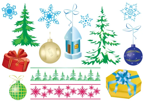 Conjunto vectorial de decoraciones navideñas — Vector de stock