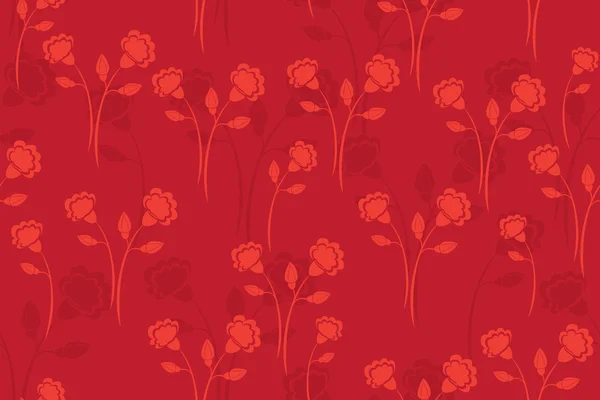Patrón rojo sin costura vectorial con flores — Vector de stock