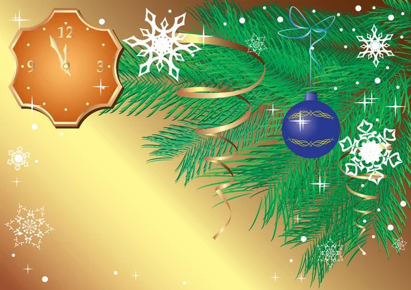クロック ベクターのゴールドのクリスマス カード — ストックベクタ