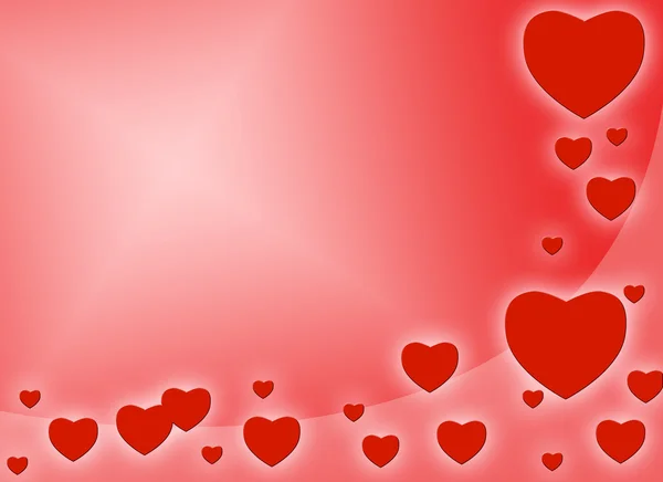 Czerwona kartka romantyczny z czerwone serca — Zdjęcie stockowe