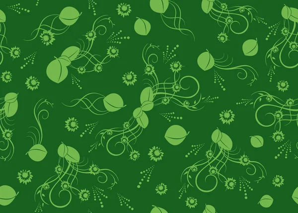 Textura verde sin costura vectorial con plantas — Archivo Imágenes Vectoriales