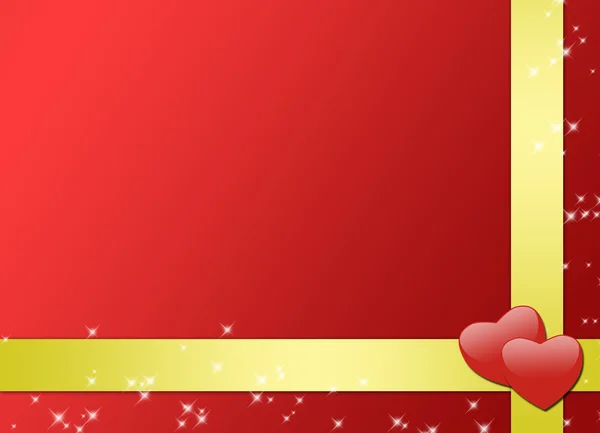 Cartão vermelho romântico com fitas de ouro — Fotografia de Stock