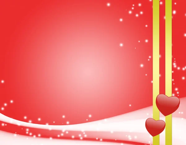 Cartão vermelho com corações e fita — Fotografia de Stock