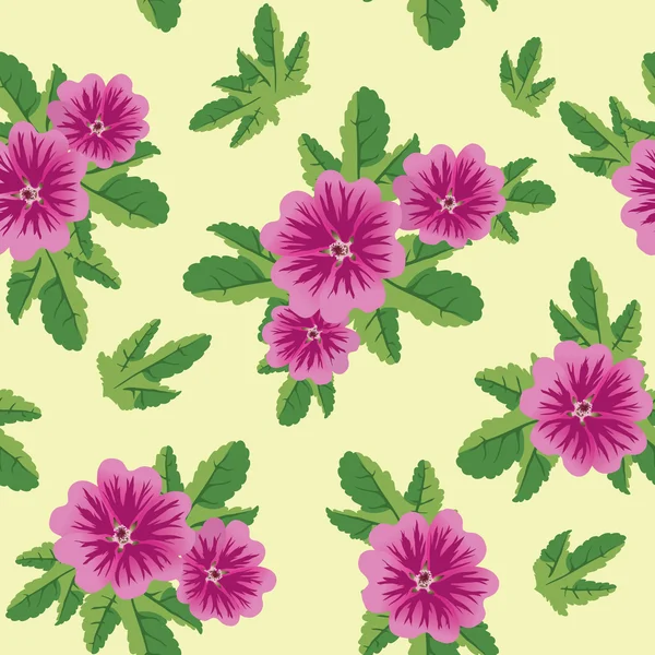 Векторная бесшовная цветочная текстура с цветками мальвы — стоковый вектор