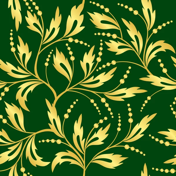 Vektör yeşil ve altın sorunsuz çiçek doku — Stok Vektör