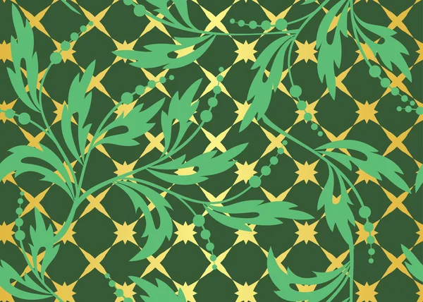 Patrón verde oscuro sin costura vectorial con tracería dorada — Archivo Imágenes Vectoriales