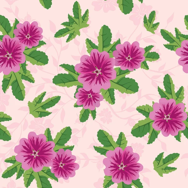 Vector pink floral texture with malva flowers — Stock Vector