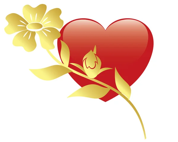 Ilustração vetorial de coração vermelho e flor — Vetor de Stock