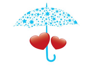 Vector illustration of red hearts and umbrella clipart