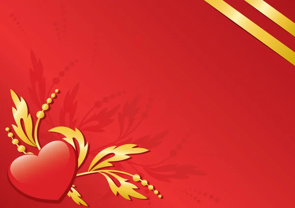 Cartão vermelho vetorial com flora e coração — Vetor de Stock