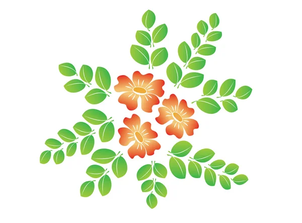 Vector de plantas verdes con flores rojas — Vector de stock