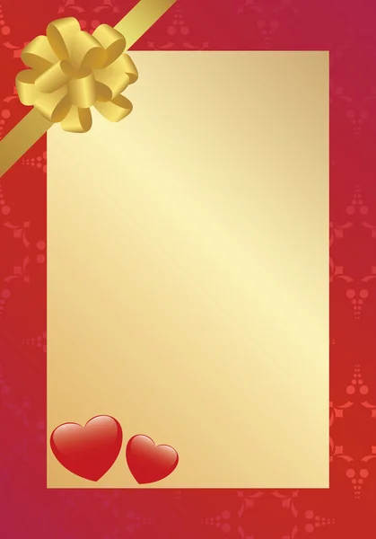 Carton Doré Rouge Avec Coeurs Arc — Image vectorielle