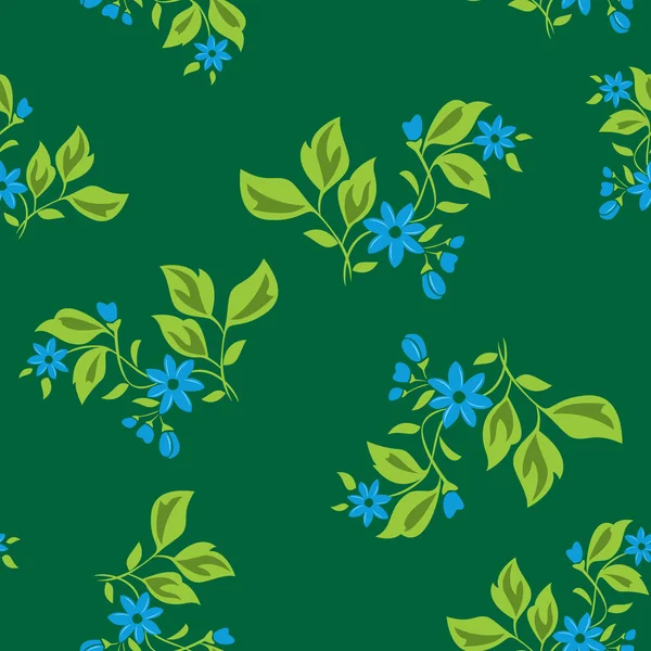 Vector Verde Oscuro Textura Floral Con Flores Azules — Archivo Imágenes Vectoriales