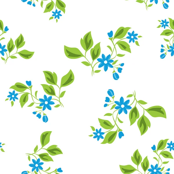 Vector seamless floral texture with blue flowers on white — Stock Vector