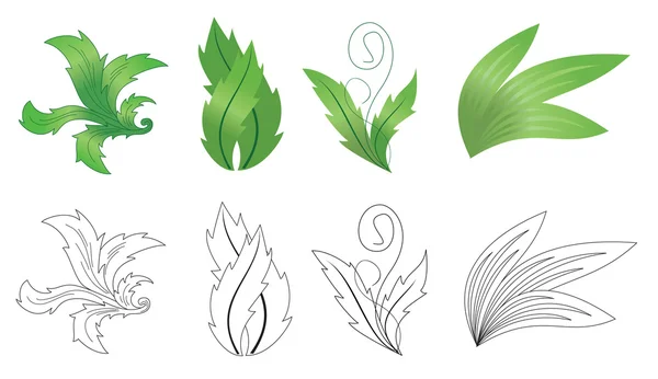 套矢量绿色和黑色植物 — 图库矢量图片