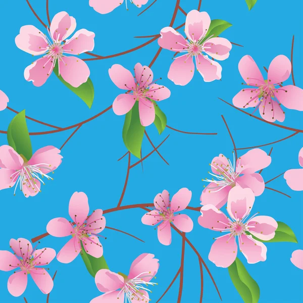 Vector Blue Pattern Peach Flowers — Stock Vector