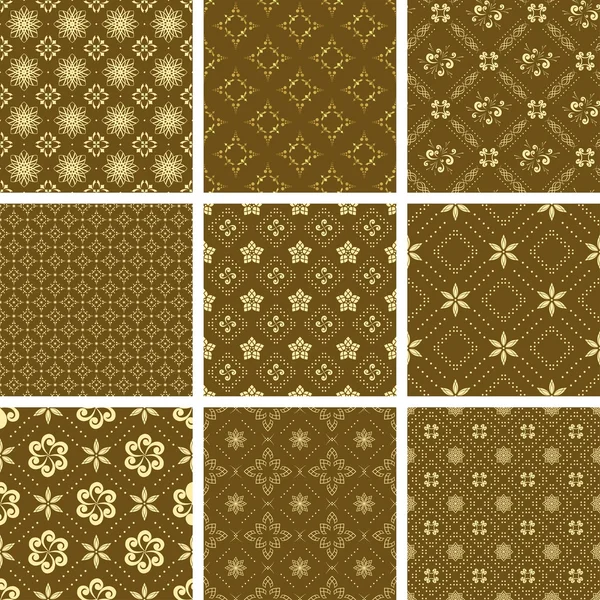 Set of various vector seamless golden pattern — Stock Vector