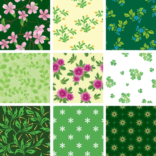 様々 なベクトルのシームレスな花パターンのセット — ストックベクタ