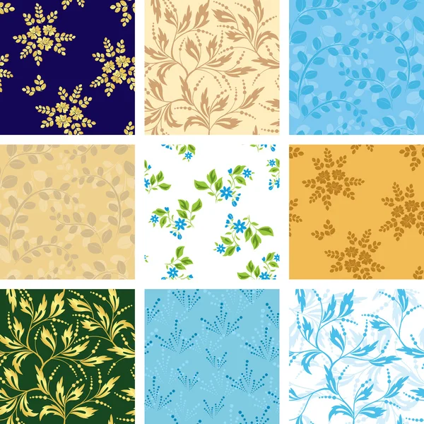 Conjunto de varios patrones de vectores sin costura con flora — Archivo Imágenes Vectoriales