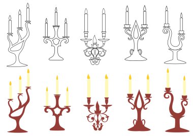 vektör siyah ve kahverengi candelabras kümesi