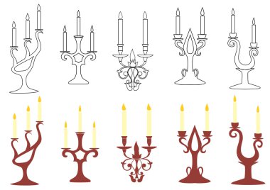 Set of vector black and brown candelabras clipart