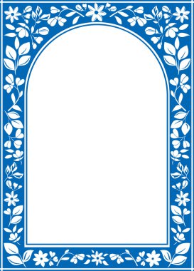 Vector blue floral arch frame with white center clipart