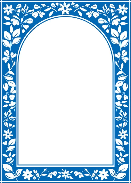 Vector blue floral arch frame with white center — Stock Vector