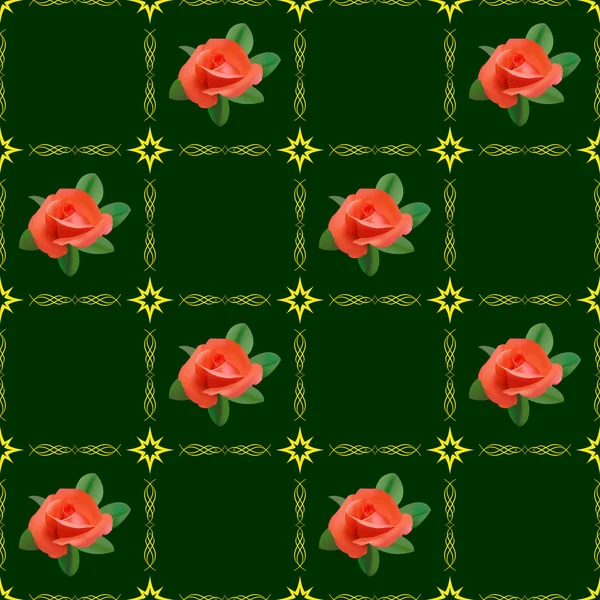 Vetor textura verde escuro com rosas —  Vetores de Stock