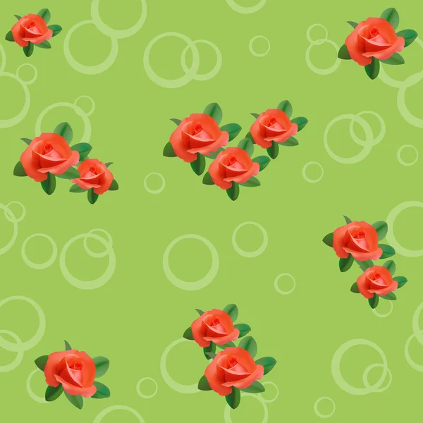 Vector light green seamless texture with roses and circles — Stock Vector