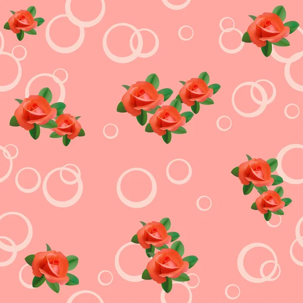 Vector pink seamless texture with roses and circles — Stock Vector