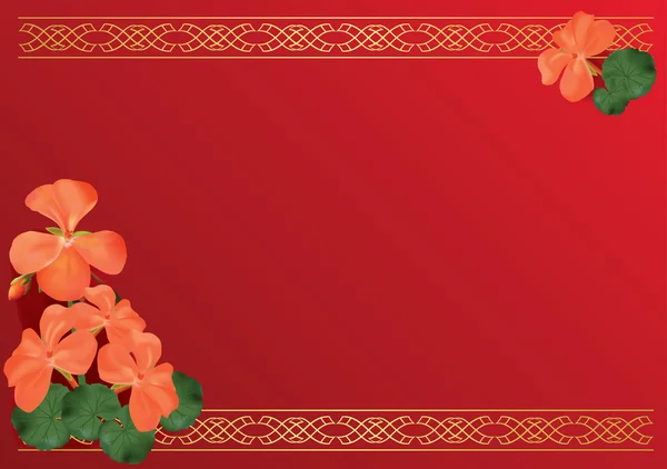 Vector tarjeta roja con flores rosadas — Vector de stock