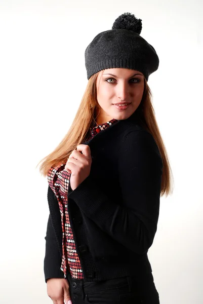 Mulher de chapéu e casaco — Fotografia de Stock
