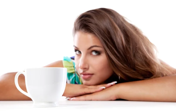 Woman with hot drink — Stock Photo, Image