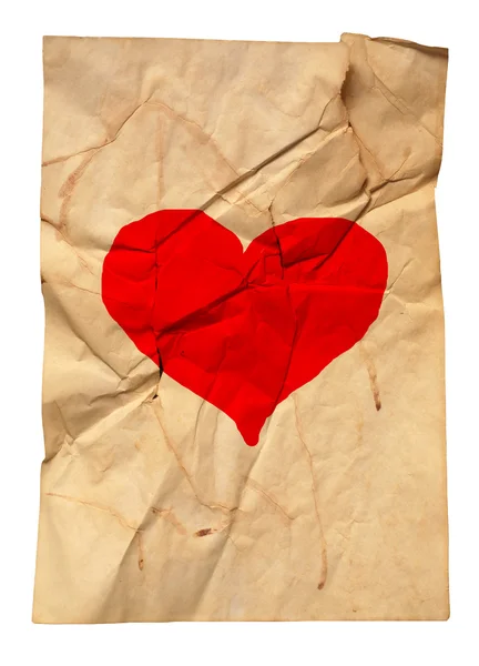 バレンタインの心を持つ古い自然汚れた紙 — ストック写真